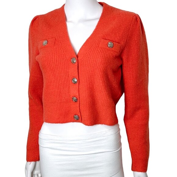 Morgan de Toi Cropped Long Sleeve Lady Jacket Cardigan in Tangerine Orange Sz M - Picture 4 of 16